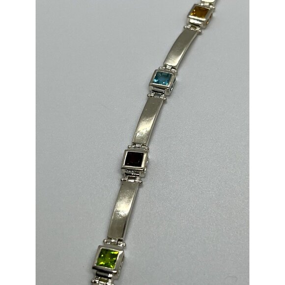 925 STERLING SILVER PERIDOT, TOURMALINE, TOPAZ & CITRINE BRACELET - Picture 1 of 5